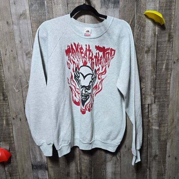 Hanes Vintage 90s ENS Take It To The Top Grey Graphic Devil Band Unisex Sweatshi - Picture 1 of 5